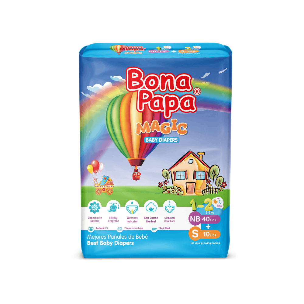 Bona Papa Magic Baby Diapers Economy Pack 1+2 (NB 40 pcs + S 10 pcs) Arey wow