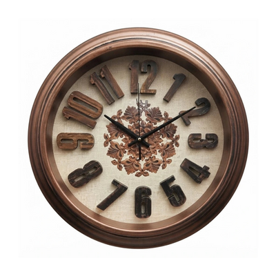 Heritage Wall Clock Sunrise 3D 18 Inch CLK-020_C – Decorative 3D Numerals, Floral Dial & Vintage Wooden Finish