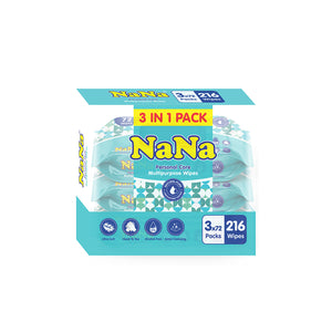 Nana Regular Multipurpose Wipes (3In1) 216 Wipes 3 packs x 72 pcs