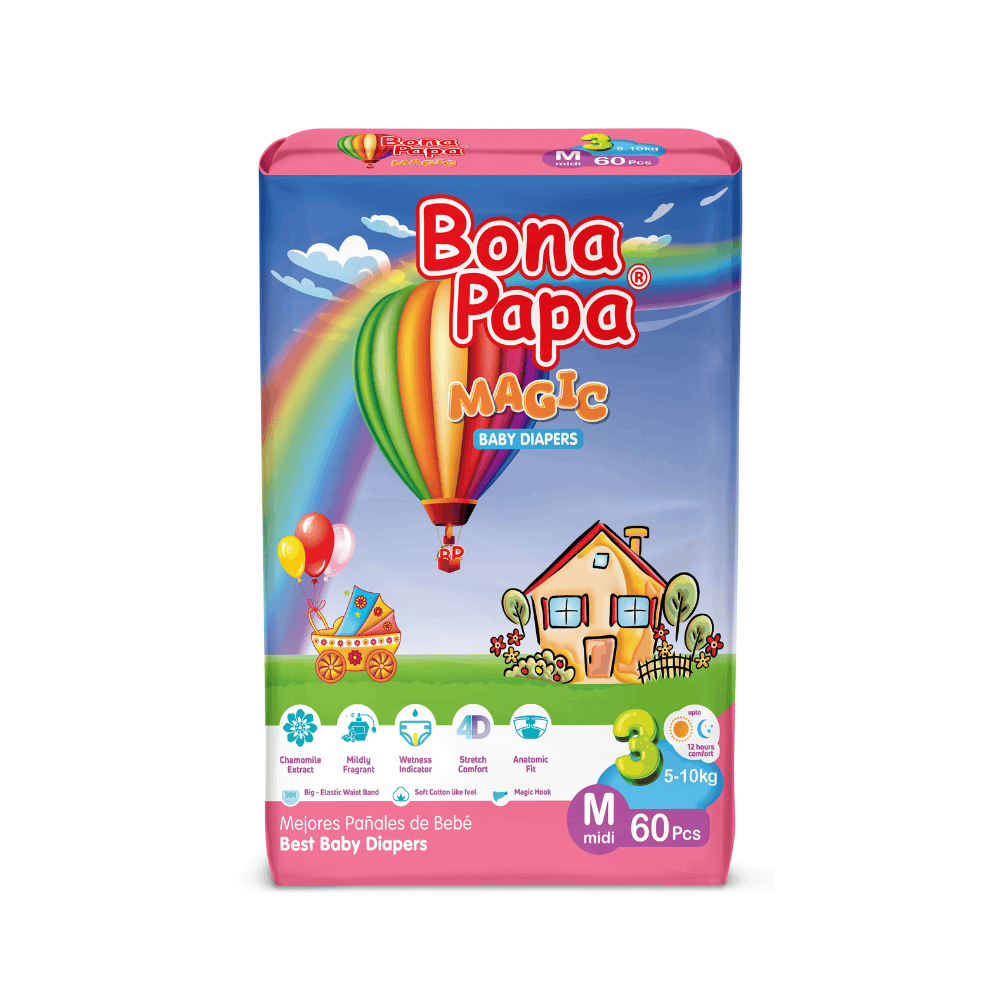 Bona Papa Magic Baby Diapers Jumbo Pack 3 - M - 60 pcs Arey wow