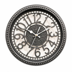 Heritage Retro Wall Clock 15 Inch CLK-025_E – Premium Ornate Silver Finish Decorative Analog Wall Clock