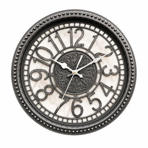 Heritage Retro Wall Clock 15 Inch CLK-025_E – Premium Ornate Silver Finish Decorative Analog Wall Clock