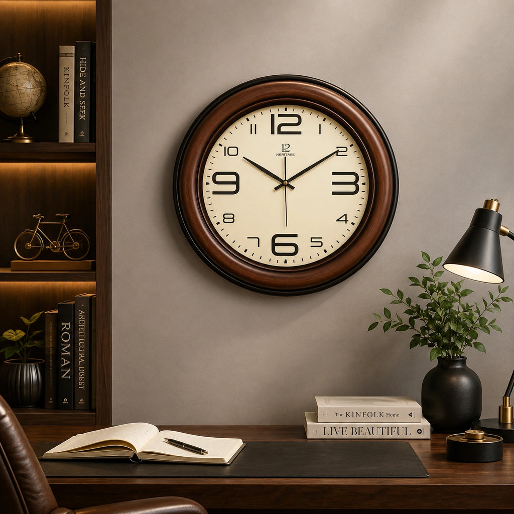 Heritage Dynamite Plain Wall Clock 22 Inch CLK-042_C – Classic Wooden Finish Large Analog Wall Clock