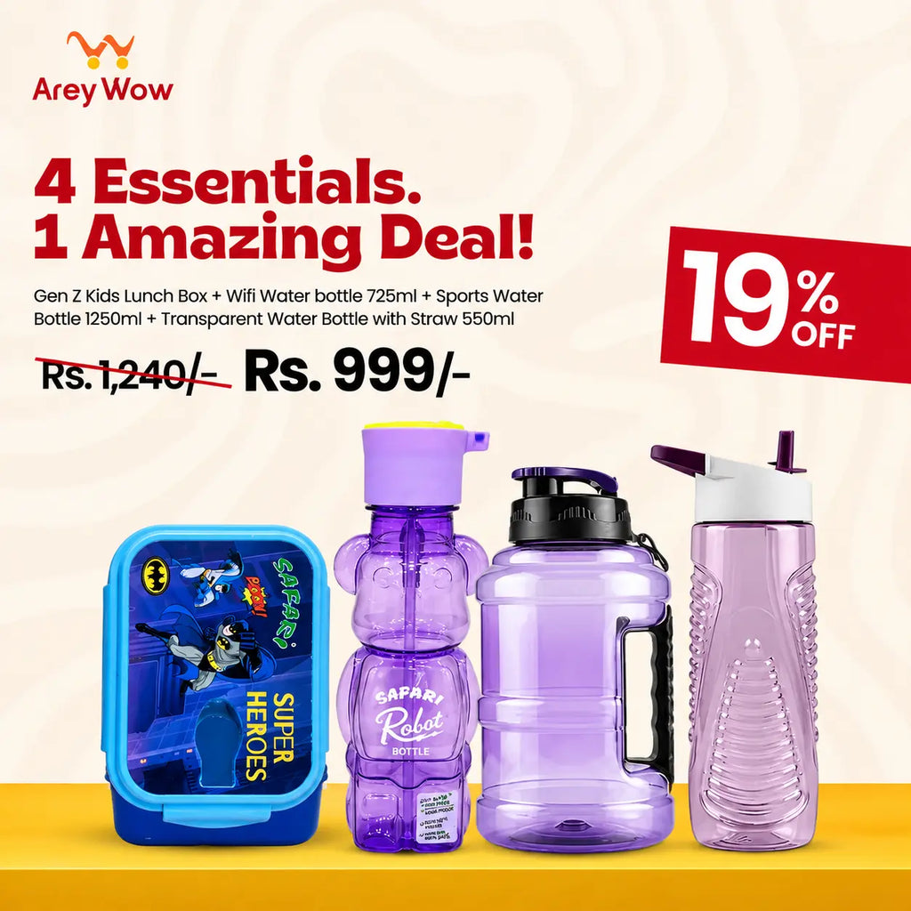 Safari Kids School Essentials Bundle – 4-Piece Kids Lunch Box & Water Bottles Set