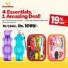 Kids School Bundle (4 PACK) – 2 x Robot Style Transparent Water Bottle with Straw 550ml 2 x Gen Z BPA-Free Kids Lunch Box with Compartments