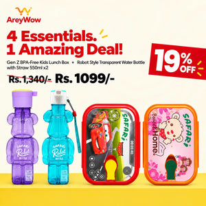 Kids School Bundle (4 PACK) – 2 x Robot Style Transparent Water Bottle with Straw 550ml 2 x Gen Z BPA-Free Kids Lunch Box with Compartments