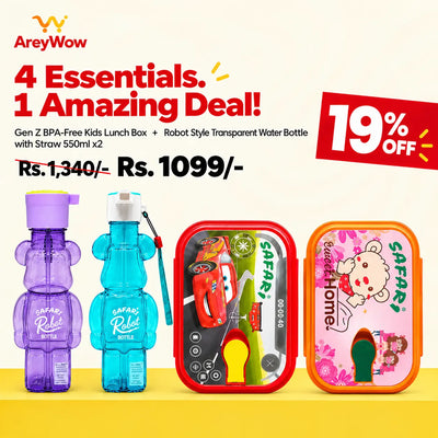 Kids School Bundle (4 PACK) – 2 x Robot Style Transparent Water Bottle with Straw 550ml 2 x Gen Z BPA-Free Kids Lunch Box with Compartments