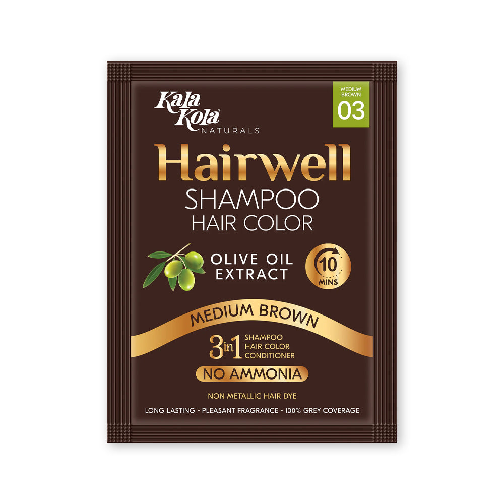 Kala Kola Hairwell Shampoo Hair Color 25ml Sachet (Pack of 10) - Medium Brown