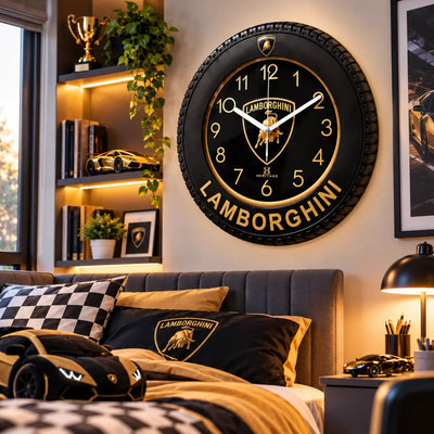 Heritage Little Racer Wall Clock 12.5 Inch CLK-041_A – Premium Black & Gold Lamborghini Inspired Decorative Analog Wall Clock